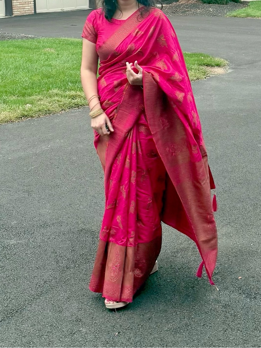 Women’s Pink Silk Sari - Elegant Holiday Saree